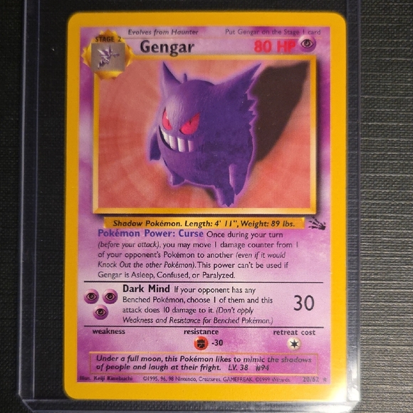 Pokemon Other - Pokemon Fossil 1999 Gengar Rare Non Holo Trading Card (20/62)